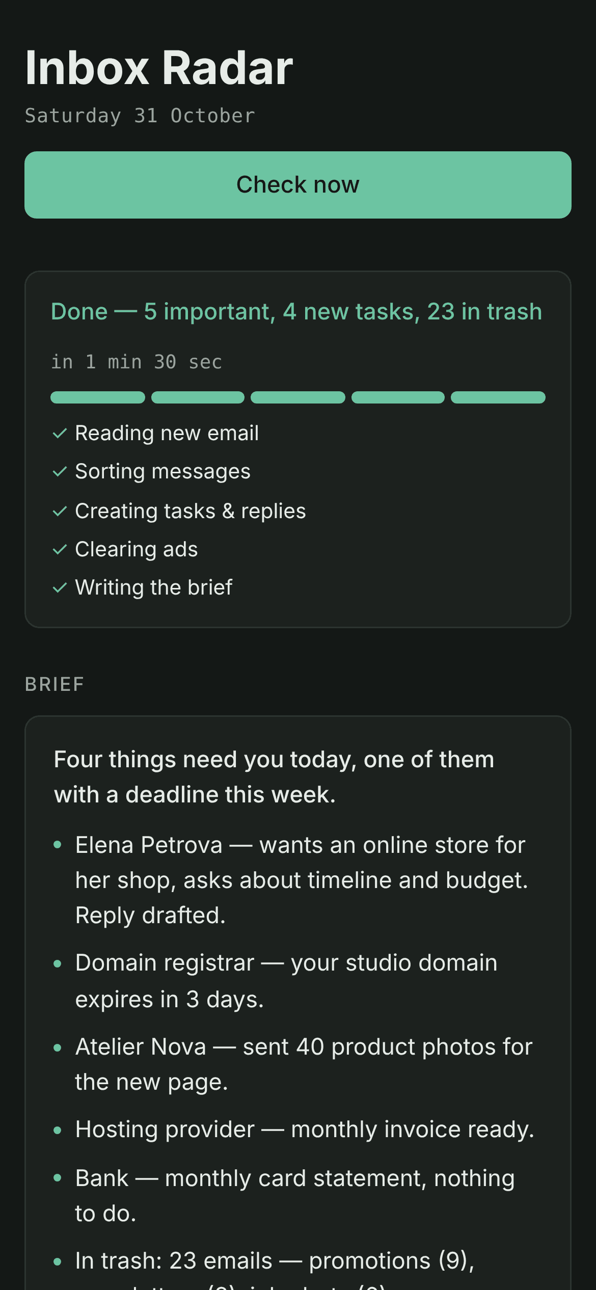 Inbox Radar on a phone